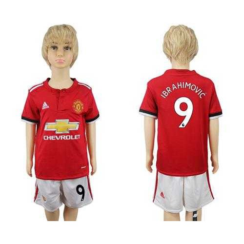 Manchester United #9 Ibrahimovic Home Kid Soccer Club Jersey
