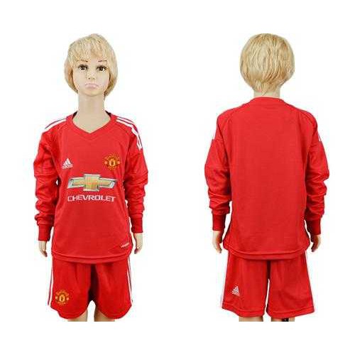 Manchester United Blank Red Goalkeeper Long Sleeves Kid Soccer Club Jersey