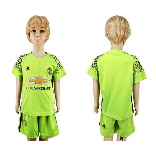 Manchester United No20 S.Romero Shiny Green Goalkeeper Long Sleeves Kid Soccer Club Jersey