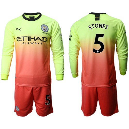 Manchester City #5 Stones Third Long Sleeves Soccer Club Jersey