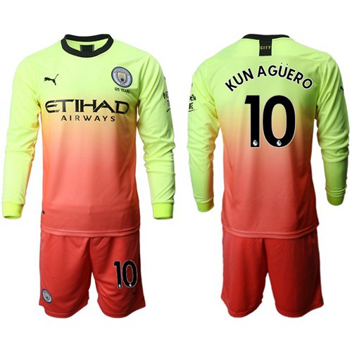 Manchester City #10 Kun Aguero Third Long Sleeves Soccer Club Jersey