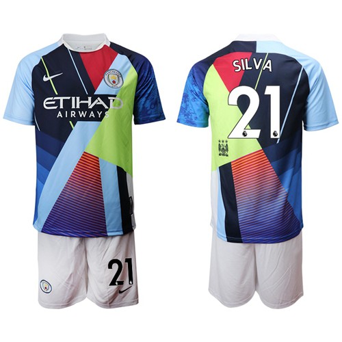 Manchester City #21 Silva Nike Cooperation 6th Anniversary Celebration Soccer Club Jersey