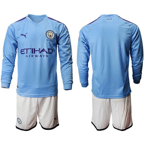 Manchester City Blank Home Long Sleeves Soccer Club Jersey