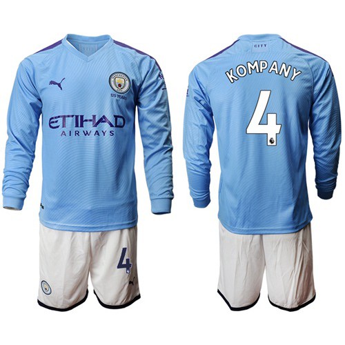 Manchester City #4 Company Home Long Sleeves Soccer Club Jersey