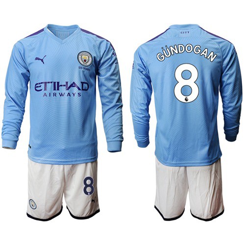 Manchester City #8 Gundogan Home Long Sleeves Soccer Club Jersey