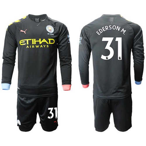 Manchester City #31 Ederson M. Away Long Sleeves Soccer Club Jersey