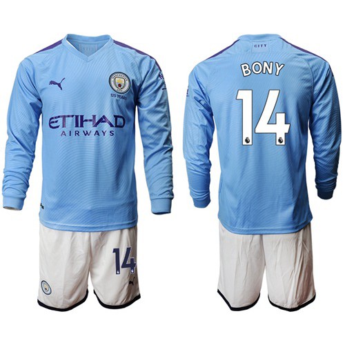 Manchester City #14 Bony Home Long Sleeves Soccer Club Jersey