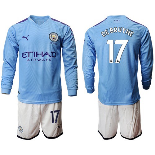 Manchester City #17 De Bruyne Home Long Sleeves Soccer Club Jersey