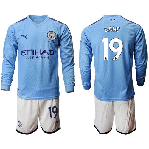 Manchester City #19 Sane Home Long Sleeves Soccer Club Jersey