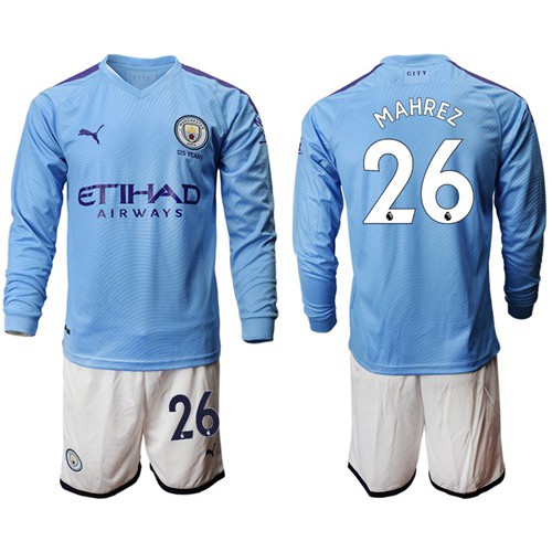 Manchester City #26 Mahrez Home Long Sleeves Soccer Club Jersey