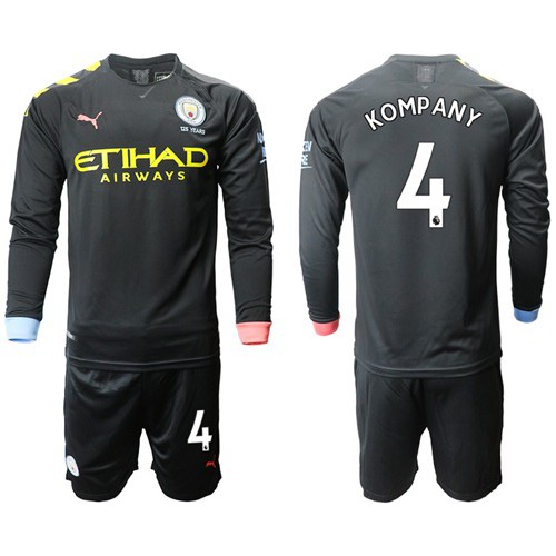 Manchester City #4 Kompany Away Long Sleeves Soccer Club Jersey