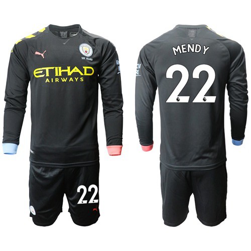 Manchester City #22 Mendy Away Long Sleeves Soccer Club Jersey