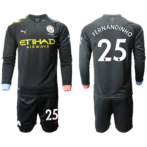 Manchester City #25 Fernandinho Away Long Sleeves Soccer Club Jersey