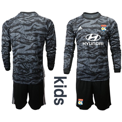 Lyon Blank Black Goalkeeper Long Sleeves Kid Soccer Club Jersey