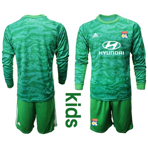 Lyon Blank Green Goalkeeper Long Sleeves Kid Soccer Club Jersey
