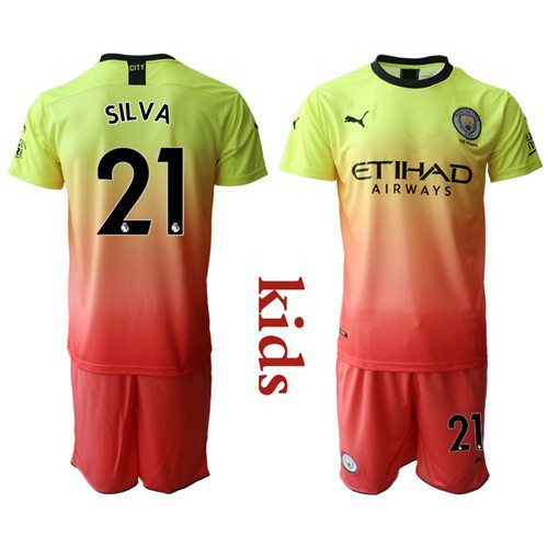 Manchester City #21 Silva Away Kid Soccer Club Jersey