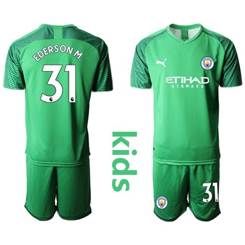 Manchester City #31 Ederson M. Green Goalkeeper Kid Soccer Club Jersey