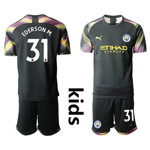 Manchester City #31 Ederson M. Black Goalkeeper Kid Soccer Club Jersey