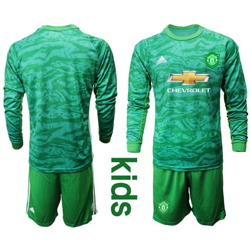 Manchester United Blank Green Goalkeeper Long Sleeves Kid Soccer Club Jersey