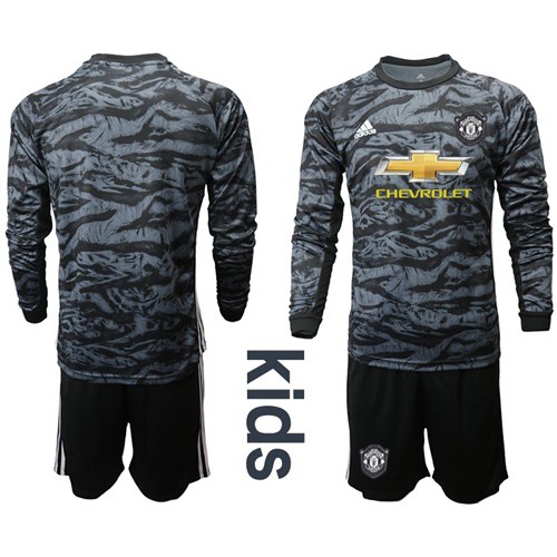 Manchester United Blank Black Goalkeeper Long Sleeves Kid Soccer Club Jersey