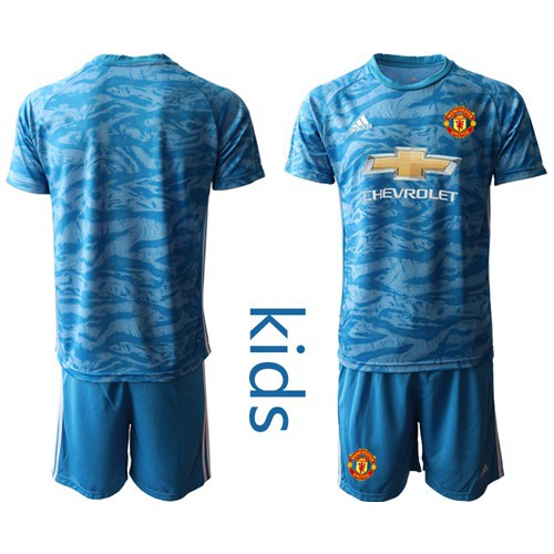 Manchester United Blank Light Blue Goalkeeper Kid Soccer Club Jersey