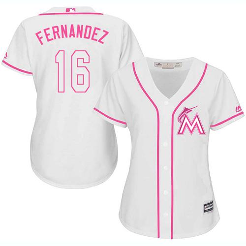 Miami Marlins #16 Jose Fernandez White/Pink Fashion Women's Stitched MLB  Jersey