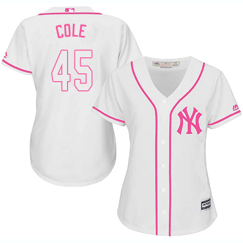 New York Yankees #45 Gerrit Cole White/Pink Fashion Women's Stitched MLB  Jersey