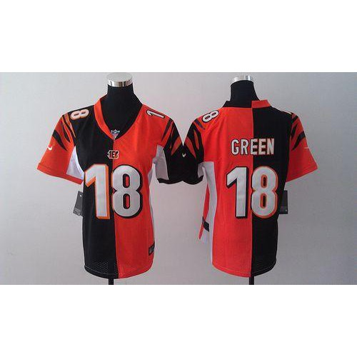Nike Cincinnati Bengals #18 A.J. Green Orange/Black Women’s Stitched NFL Elite Split Jersey
