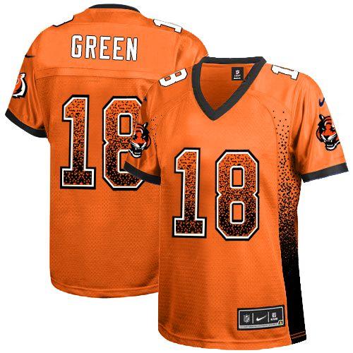 Nike Cincinnati Bengals #18 A.J. Green Orange Alternate Women’s Stitched NFL Elite Drift Fashion Jersey