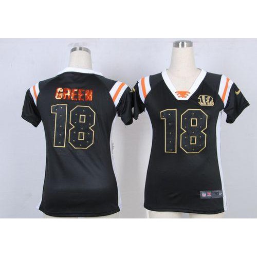 Nike Cincinnati Bengals #18 A.J. Green Black Team Color Women’s Stitched NFL Elite Draft Him Shimmer Jersey