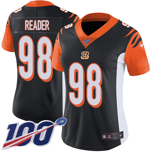 Nike Cincinnati Bengals #98 D.J. Reader Black Team Color Women’s Stitched NFL 100th Season Vapor Untouchable Limited Jersey
