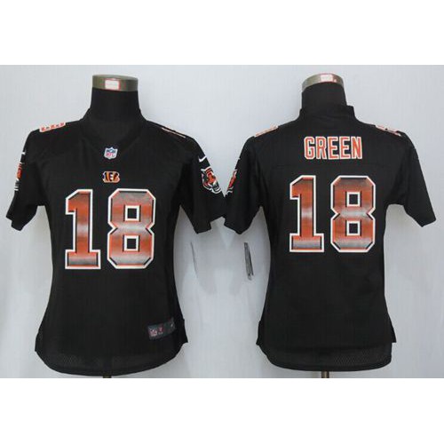 Nike Cincinnati Bengals #18 A.J. Green Black Team Color Women’s Stitched NFL Elite Strobe Jersey
