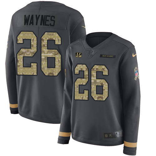 Nike Cincinnati Bengals #26 Trae Waynes Anthracite Salute to Service Women’s Stitched NFL Limited Therma Long Sleeve Jersey