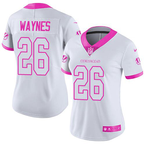 Nike Cincinnati Bengals #26 Trae Waynes White/Pink Women’s Stitched NFL Limited Rush Fashion Jersey