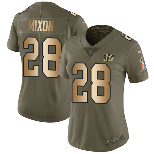 Nike Cincinnati Bengals #28 Joe Mixon Olive/Gold Women’s Stitched NFL Limited 2017 Salute to Service Jersey