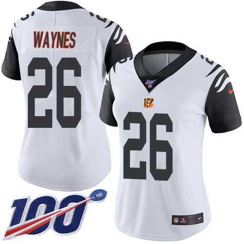 Nike Cincinnati Bengals #26 Trae Waynes White Women’s Stitched NFL Limited Rush 100th Season Jersey