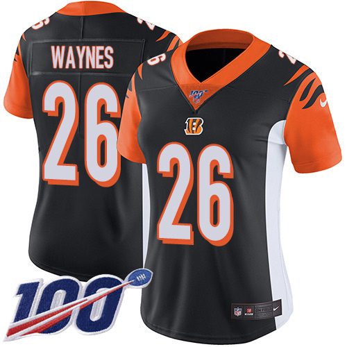 Nike Cincinnati Bengals #26 Trae Waynes Black Team Color Women’s Stitched NFL 100th Season Vapor Untouchable Limited Jersey