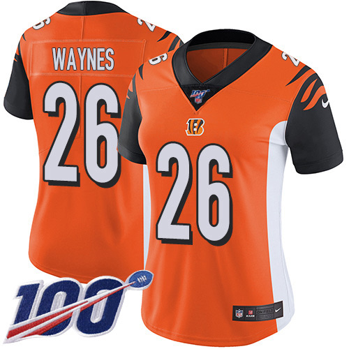 Nike Cincinnati Bengals #26 Trae Waynes Orange Alternate Women’s Stitched NFL 100th Season Vapor Untouchable Limited Jersey
