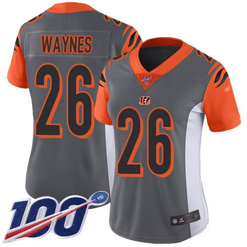 Nike Cincinnati Bengals #26 Trae Waynes Silver Women’s Stitched NFL Limited Inverted Legend 100th Season Jersey