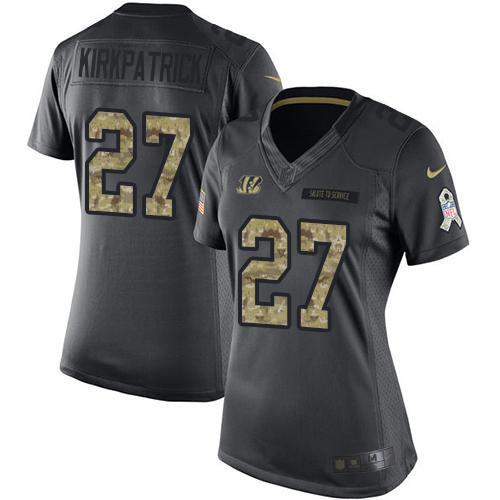 Nike Cincinnati Bengals #27 Dre Kirkpatrick Black Women's Stitched NFL Limited 2016 Salute to Service Jersey