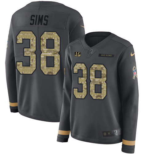 Nike Cincinnati Bengals #38 LeShaun Sims Anthracite Salute to Service Women’s Stitched NFL Limited Therma Long Sleeve Jersey