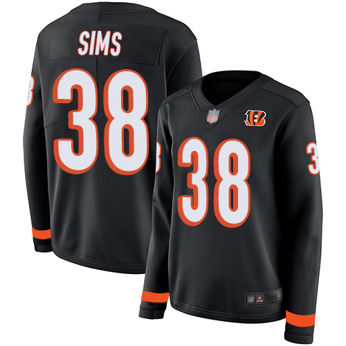 Nike Cincinnati Bengals #38 LeShaun Sims Black Team Color Women’s Stitched NFL Limited Therma Long Sleeve Jersey