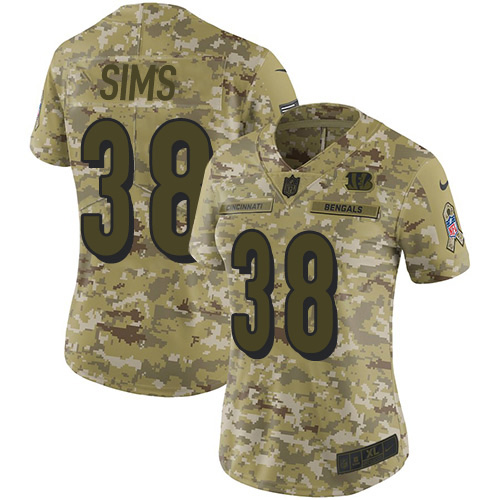 Nike Cincinnati Bengals #38 LeShaun Sims Camo Women’s Stitched NFL Limited 2018 Salute To Service Jersey