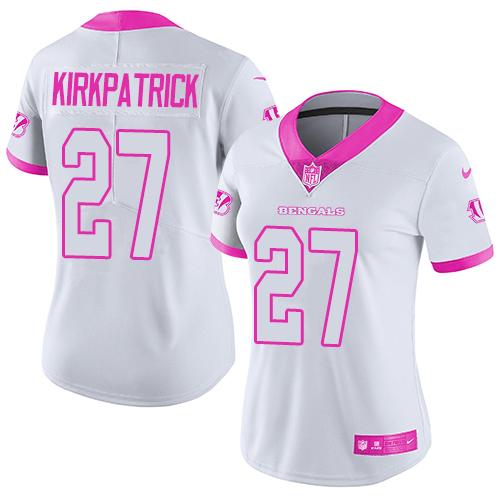 Nike Cincinnati Bengals #27 Dre Kirkpatrick White/Pink Women’s Stitched NFL Limited Rush Fashion Jersey