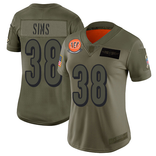 Nike Cincinnati Bengals #38 LeShaun Sims Camo Women’s Stitched NFL Limited 2019 Salute To Service Jersey