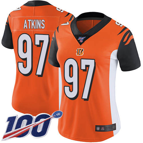 Nike Cincinnati Bengals #97 Geno Atkins Orange Alternate Women’s Stitched NFL 100th Season Vapor Limited Jersey