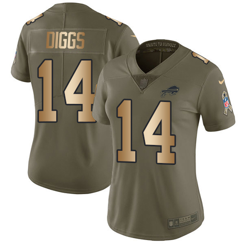 Nike Buffalo Bills #14 Stefon Diggs Olive/Gold Women’s Stitched NFL Limited 2017 Salute To Service Jersey