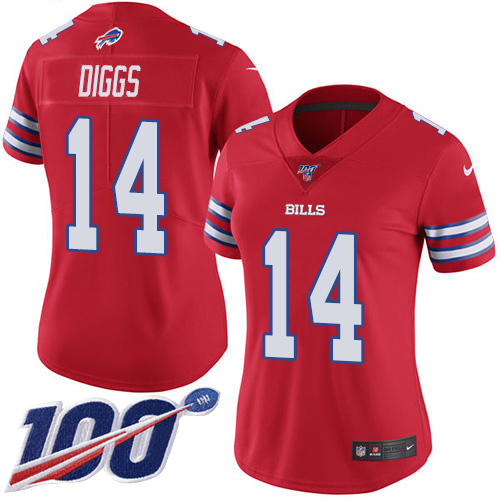 Nike Buffalo Bills #14 Stefon Diggs Red Women’s Stitched NFL Limited Rush 100th Season Jersey