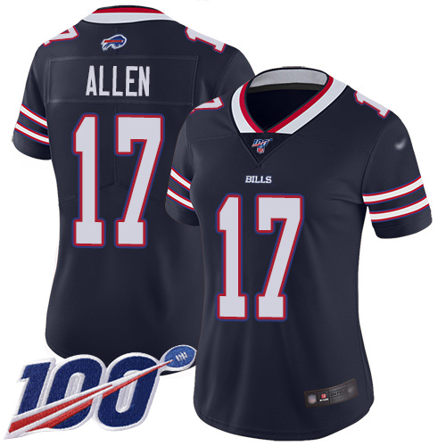 Nike Buffalo Bills #17 Josh Allen Navy Women’s Stitched NFL Limited Inverted Legend 100th Season Jersey