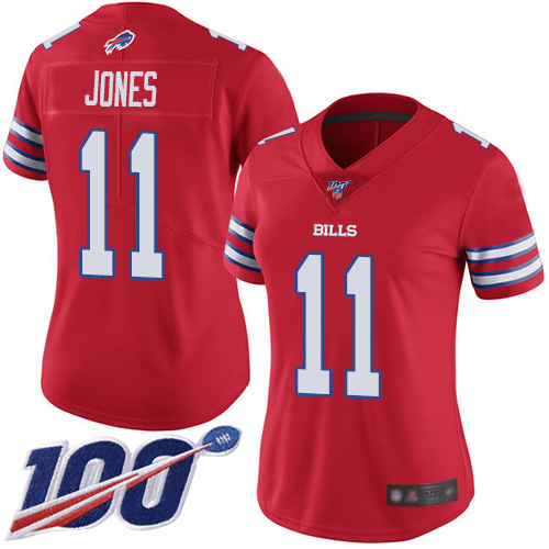 Nike Buffalo Bills #11 Zay Jones Red Women’s Stitched NFL Limited Rush 100th Season Jersey